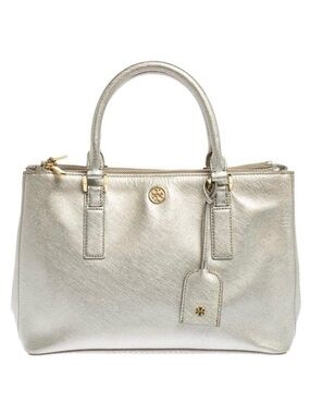 TORY BURCH "ROBINSON"🩶METALLIC SILVER🩶SAFFIANO LEATHER DOUBLE ZIP BAG 🌟NWOT🌟